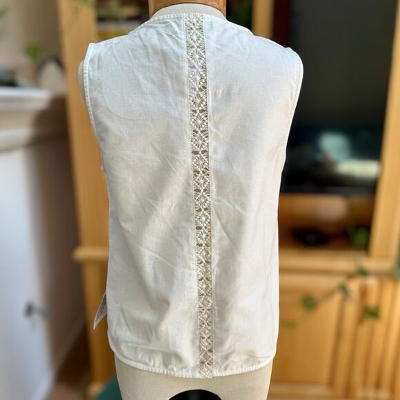Lace Trim Tie Front Cotton & Linen Tank - Ivory NWT - Picture 3 of 8